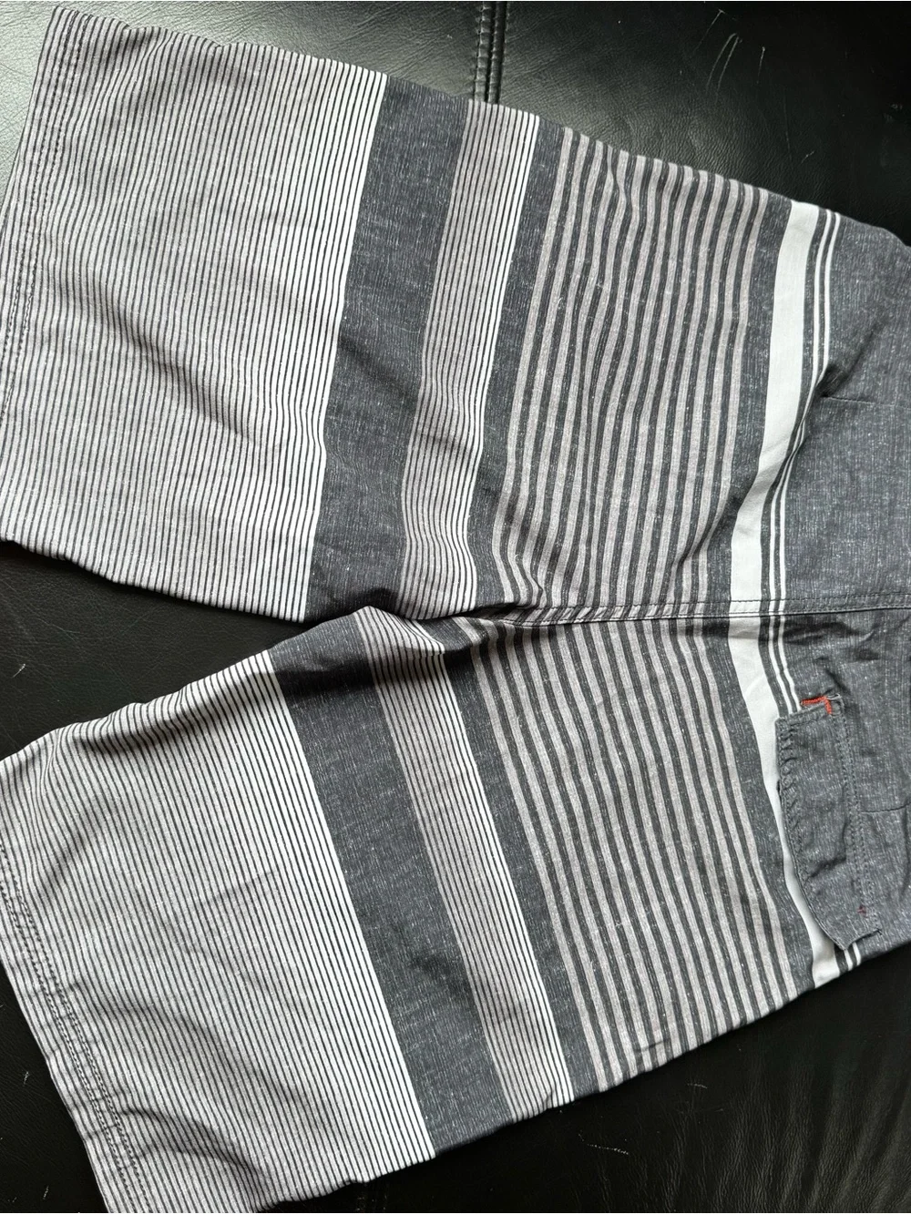 Mossimo Supply Co. Gray & White Striped Men's Swim Board Shorts with Red Accents